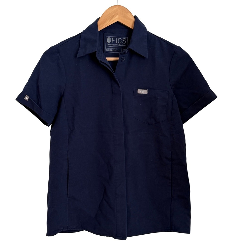 Figs Technical Collection Scrub Top Womens Size XXS Navy Blue Medical PO1271